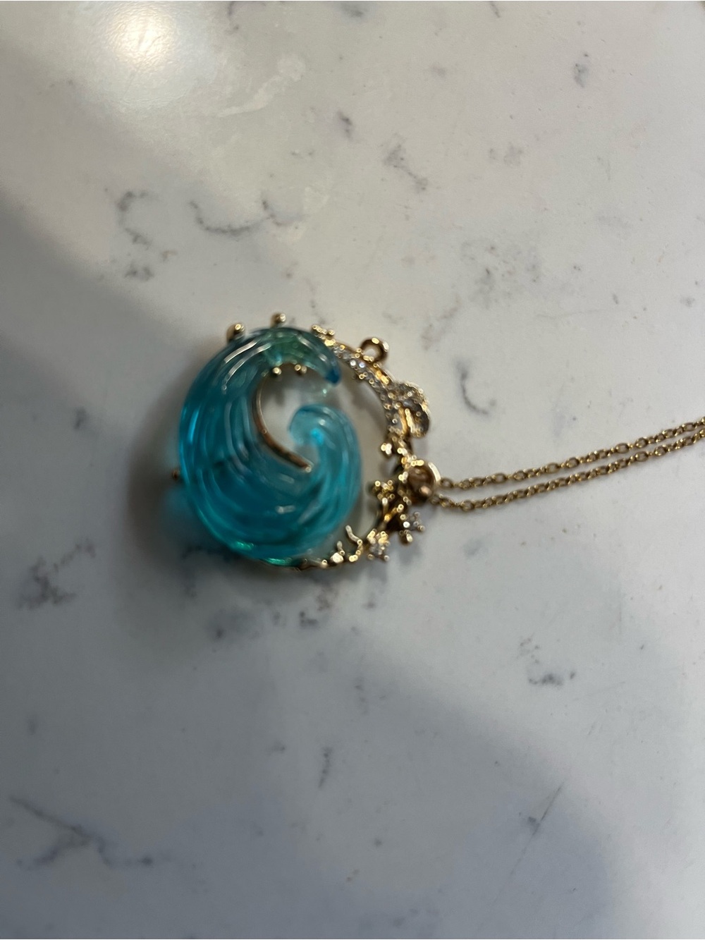 Blue Wave Gold-Tone Necklace and Earring Set with Blue Wave Resin Accents - Picture 3 of 4